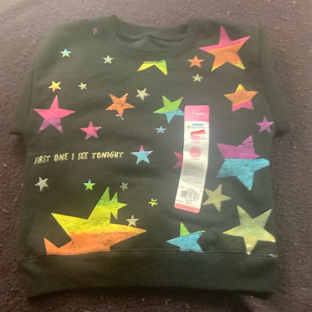 New Kids Hanes Crew Long Sleeve Sweatshirt with Stars. XS TP XCH